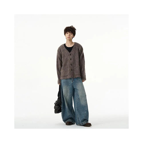 Oulang s store features American retro curved knife pants for men with a niche design wide legs loose fit and handsome jeans for couples image 5