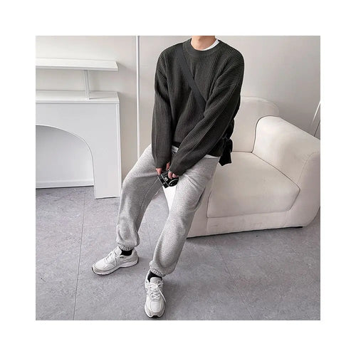 MRCYC round neck sweater men s autumn and winter Korean loose and lazy trend versatile solid color pullover long sleeved knitted sweater image 2
