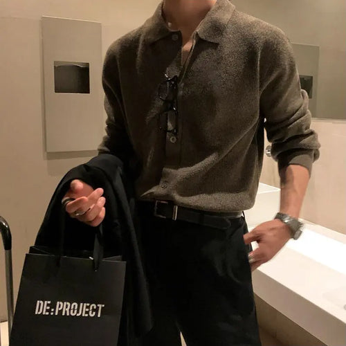 KOREAN LOOSE FIT KNIT POLO CARDIGAN SWEATER Mrcyc