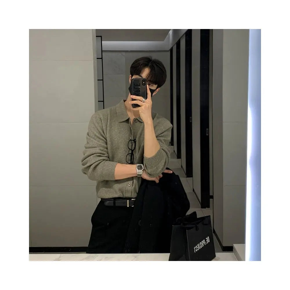 KOREAN LOOSE FIT KNIT POLO CARDIGAN SWEATER Mrcyc