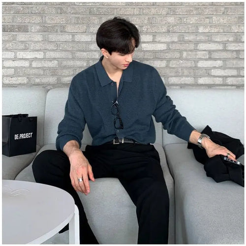 KOREAN LOOSE FIT KNIT POLO CARDIGAN SWEATER Mrcyc