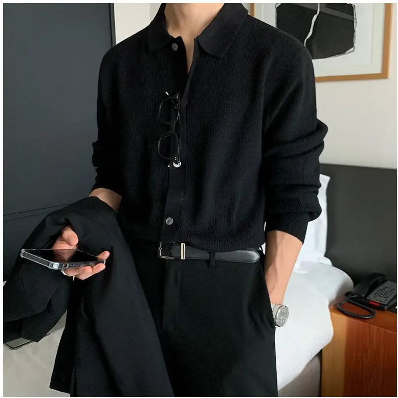 KOREAN LOOSE FIT KNIT POLO CARDIGAN SWEATER Mrcyc