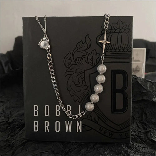 Carmen niche reflective pearl cross patchwork necklace for women light luxury for men trendy hip hop personality versatile collarbone chain image 2