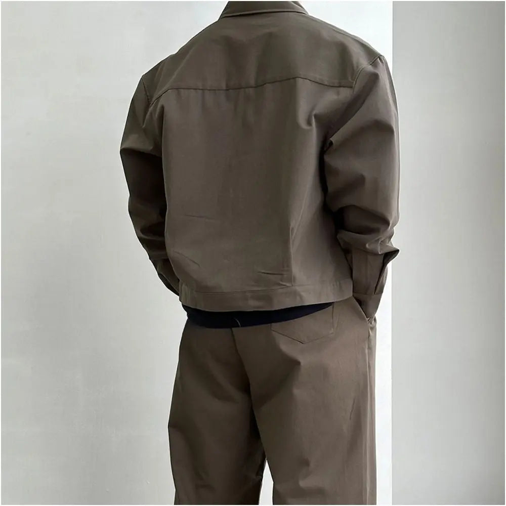 Black short worker jacket men s autumn high street retro VIBE loose casual lapel shirt version jacket image 4
