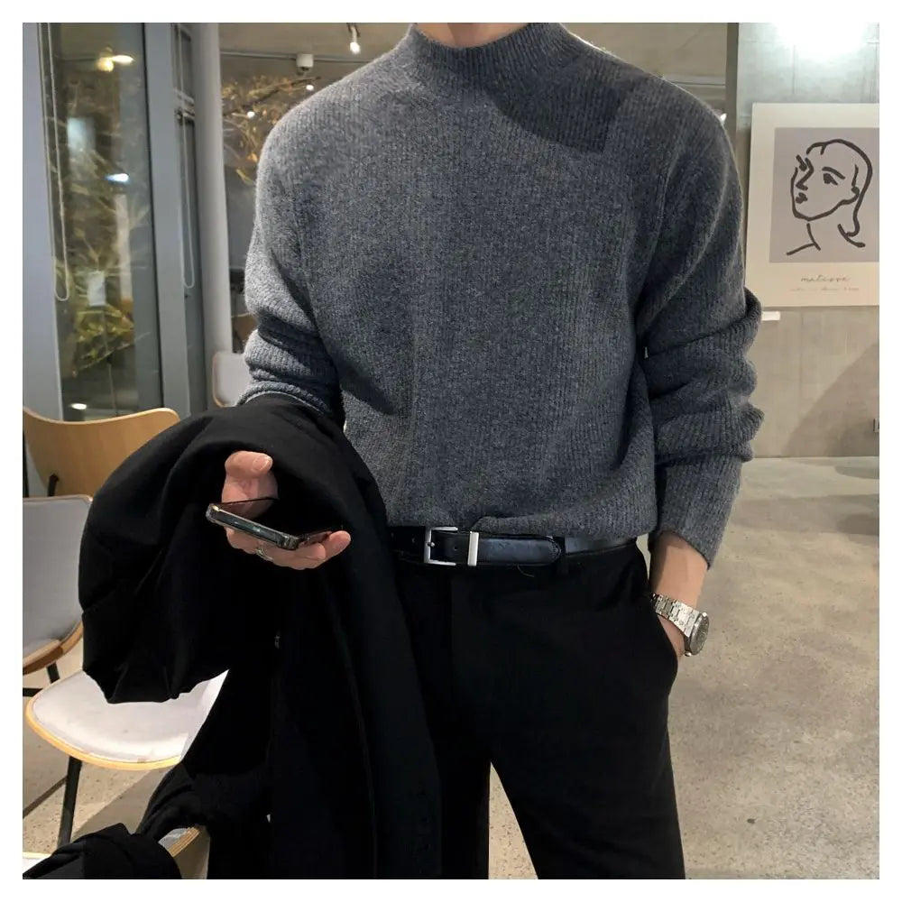 KOREAN HALF HIGH-COLLAR SOLID COLOR KNIT SWEATER Mrcyc
