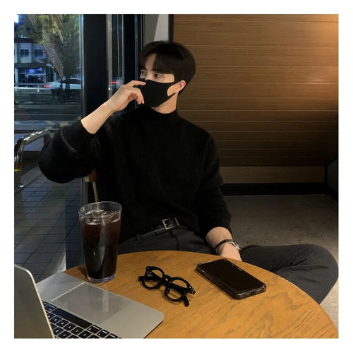 KOREAN HALF HIGH-COLLAR SOLID COLOR KNIT SWEATER Mrcyc