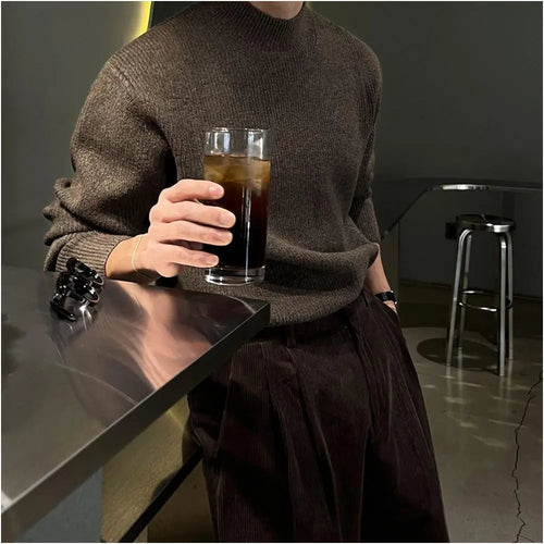 KOREAN SEMI HIGH-NECK SIMPLE KNIT PULLOVER SWEATER Mrcyc