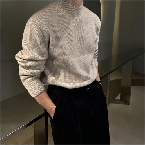 KOREAN SEMI HIGH-NECK SIMPLE KNIT PULLOVER SWEATER Mrcyc