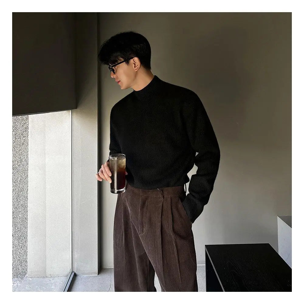 KOREAN SEMI HIGH-NECK SIMPLE KNIT PULLOVER SWEATER Mrcyc