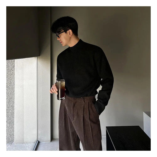 KOREAN SEMI HIGH-NECK SIMPLE KNIT PULLOVER SWEATER Mrcyc