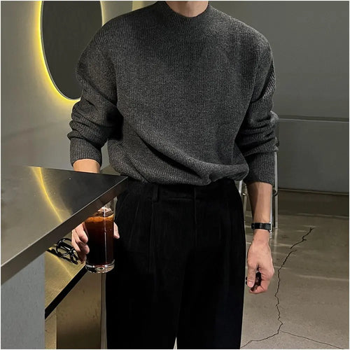 KOREAN SEMI HIGH-NECK SIMPLE KNIT PULLOVER SWEATER Mrcyc