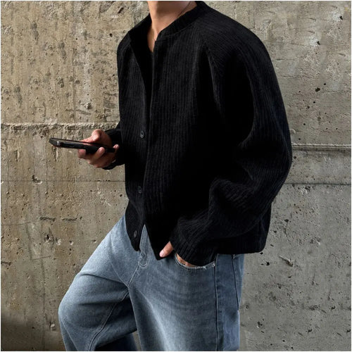 MRCYC corduroy short stand up collar jacket for men s autumn cleanfit jacket Korean lazy style loose top image 4