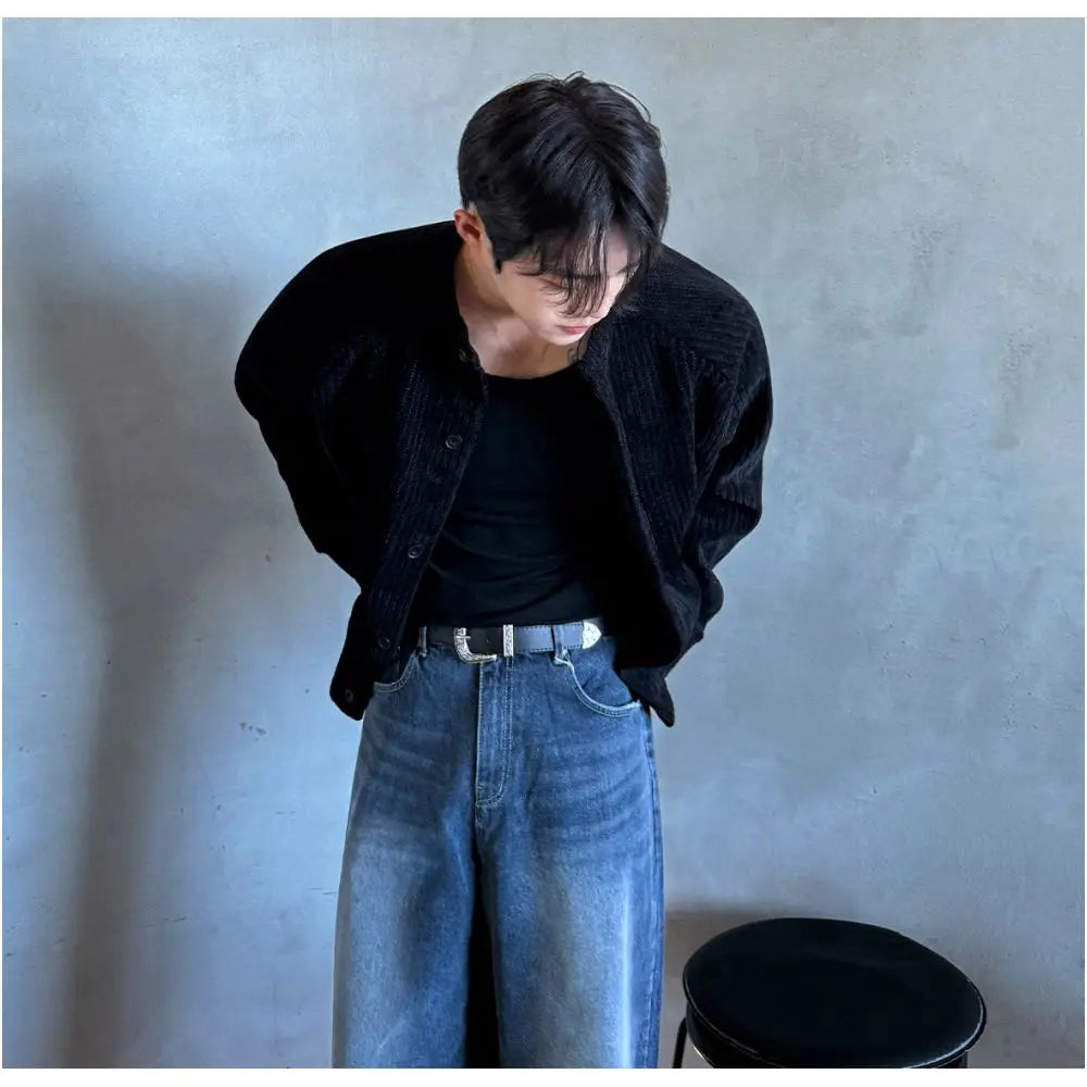 KOREAN CLEANFIT CORDUROY STAND COLLAR SHORT JACKET Mrcyc