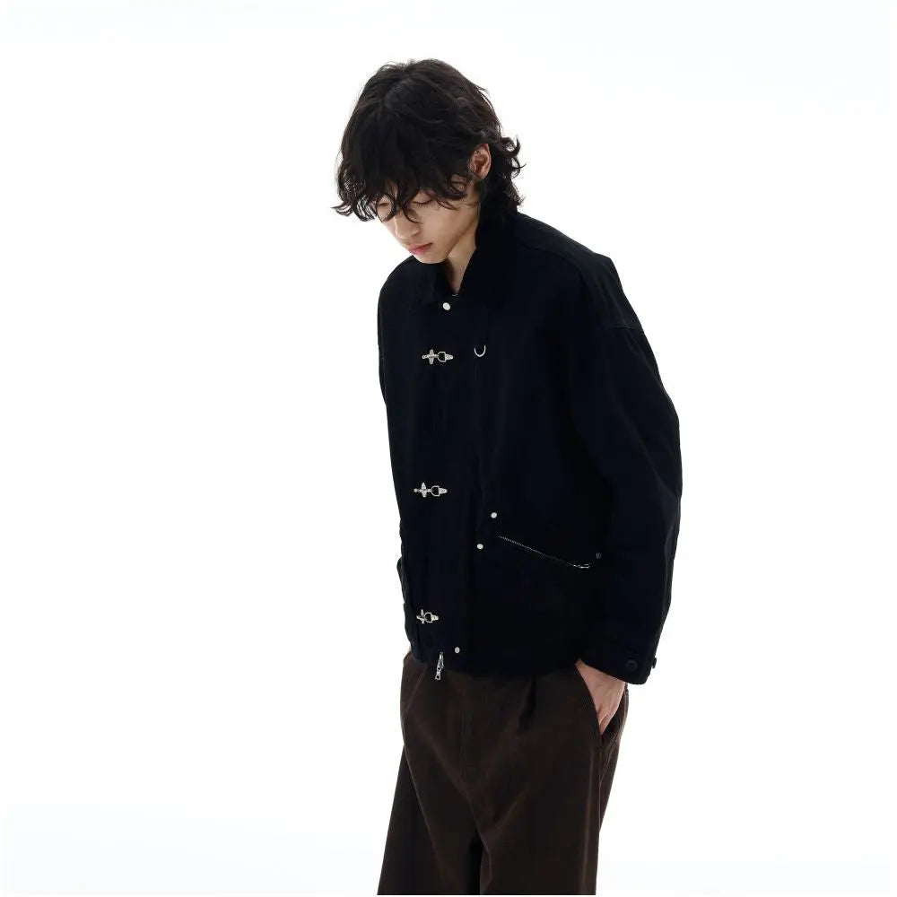 Tail Lang s Shop Autumn American Retro Barn Style Brown Hunting Jacket Men s Airplane Buckle Workwear Coat Couple Trendy image 4