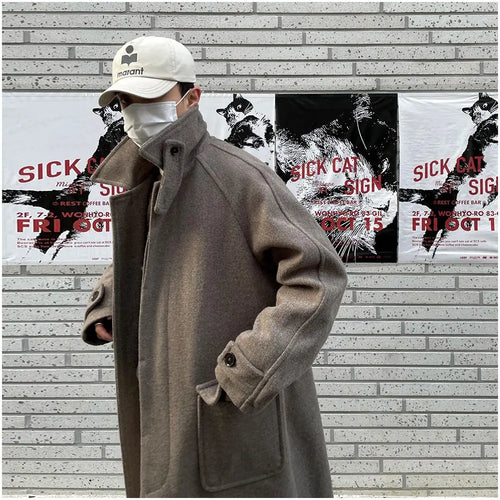 MRCYC premium lapel H shaped woolen coat men s winter thick medium long coat Korean loose woolen windbreaker image 2
