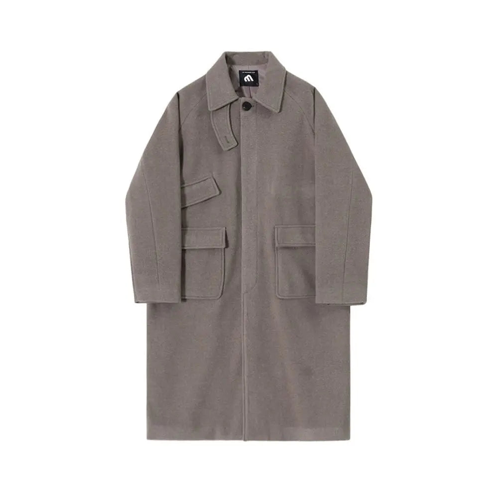 MRCYC premium lapel H shaped woolen coat men s winter thick medium long coat Korean loose woolen windbreaker image 5