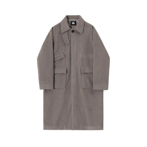 MRCYC premium lapel H shaped woolen coat men s winter thick medium long coat Korean loose woolen windbreaker image 5