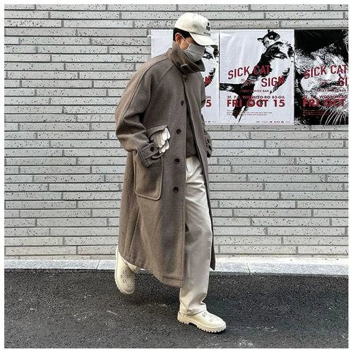 KOREAN LOOSE FIT H-SHAPED WOOLEN LAPEL COAT Mrcyc