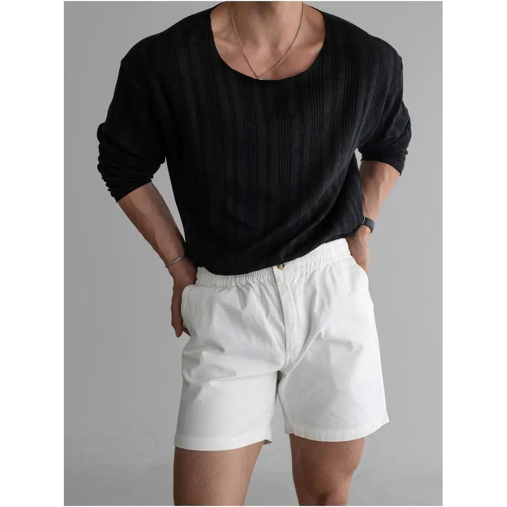 Crew neck ribbed knit long sleeved sun protection T shirt men s autumn casual oversized top lightweight breathable shirt image 0