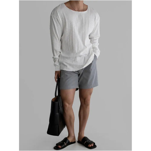 Crew neck ribbed knit long sleeved sun protection T shirt men s autumn casual oversized top lightweight breathable shirt image 4