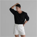 RIBBED KNIT CREW NECK LONG-SLEEVE SUN PROTECTION T-SHIRT 我是大卫
