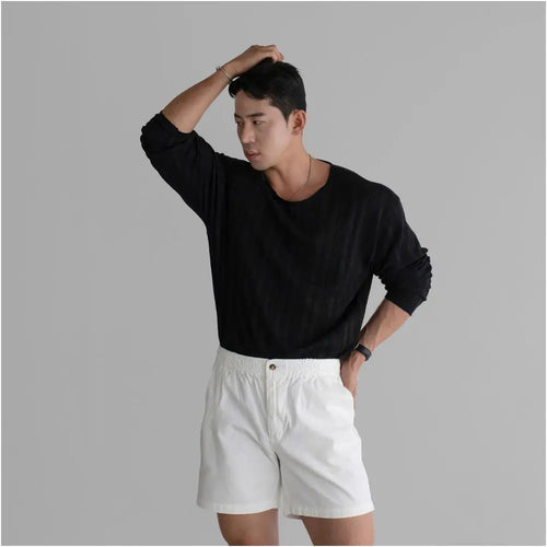 RIBBED KNIT CREW NECK LONG-SLEEVE SUN PROTECTION T-SHIRT 我是大卫
