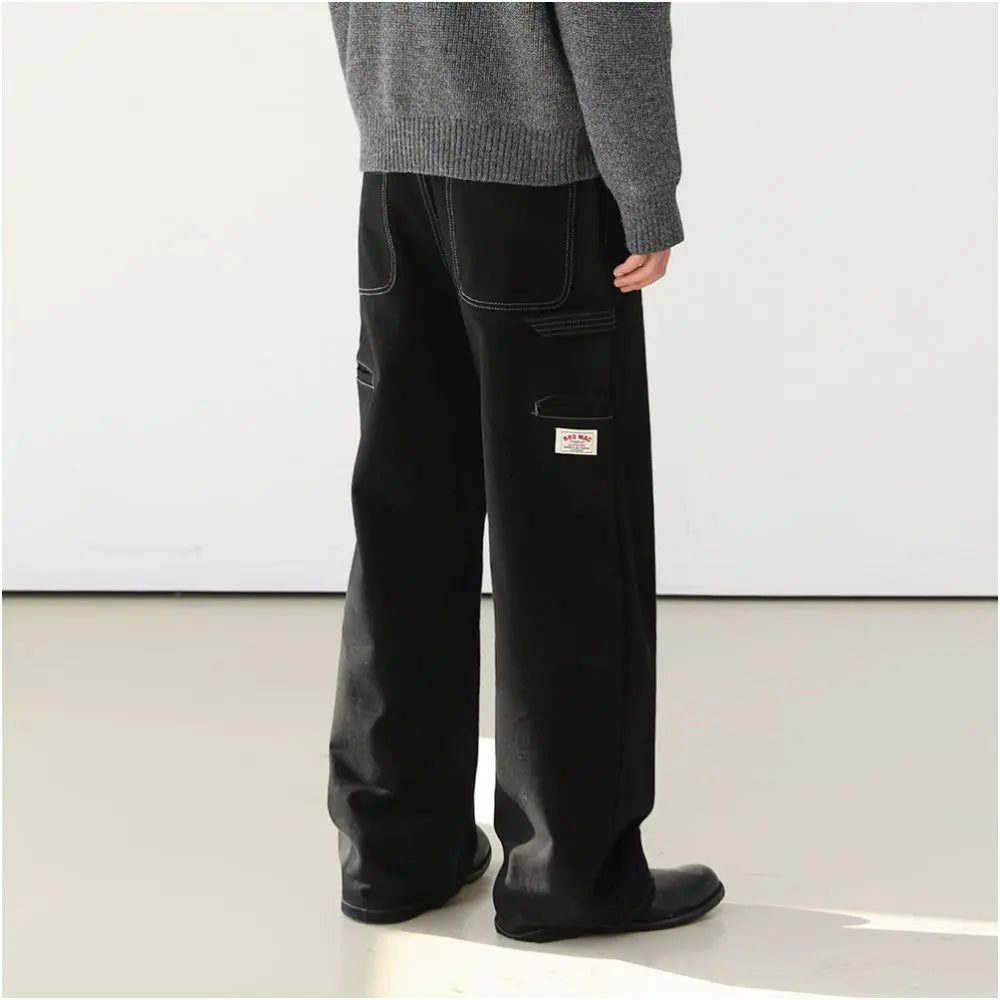 KOREAN RETRO WORKWEAR STRAIGHT-LEG FLOOR JEANS Mrcyc