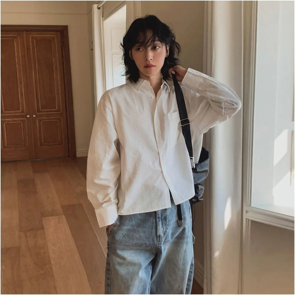MRCYC simple casual solid color shirt men s autumn loose long sleeved shirt Korean commuting style versatile top image 2