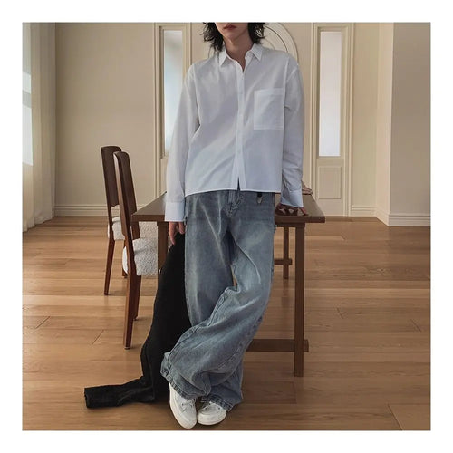 MRCYC simple casual solid color shirt men s autumn loose long sleeved shirt Korean commuting style versatile top image 3