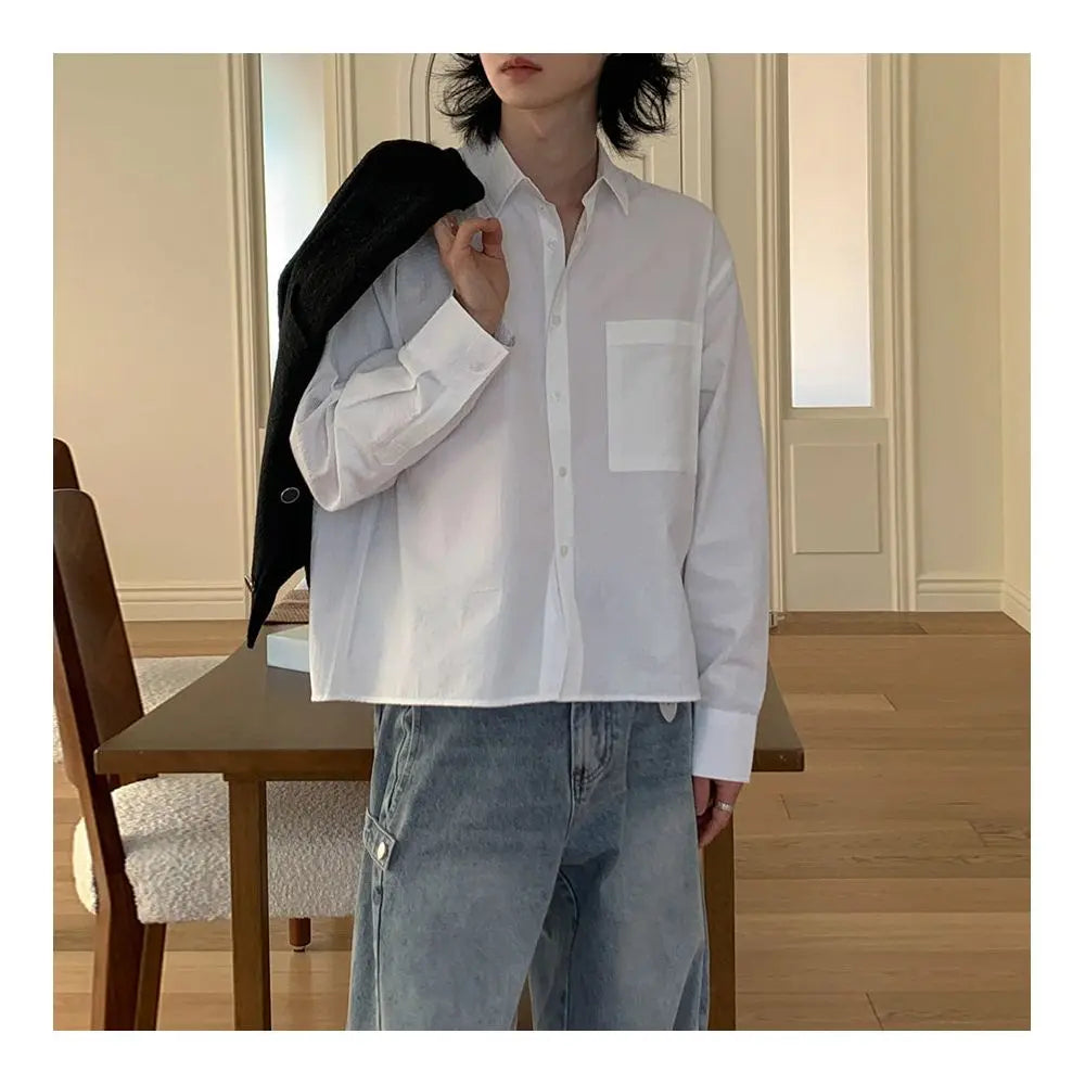 KOREAN LOOSE FIT SOLID COLOR LONG SLEEVE SHIRT Mrcyc