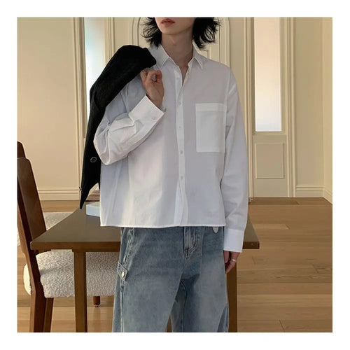 KOREAN LOOSE FIT SOLID COLOR LONG SLEEVE SHIRT Mrcyc