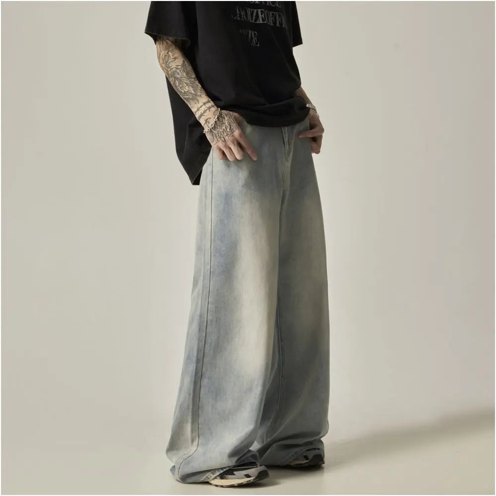 ISIETS American retro hanging loose wide leg jeans for men floor length oversized pants trendy casual pants image 1