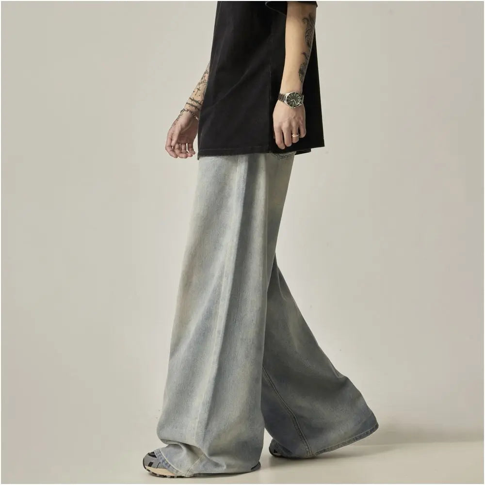 ISIETS American retro hanging loose wide leg jeans for men floor length oversized pants trendy casual pants image 3