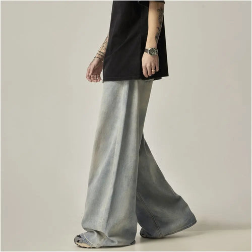 ISIETS American retro hanging loose wide leg jeans for men floor length oversized pants trendy casual pants image 3