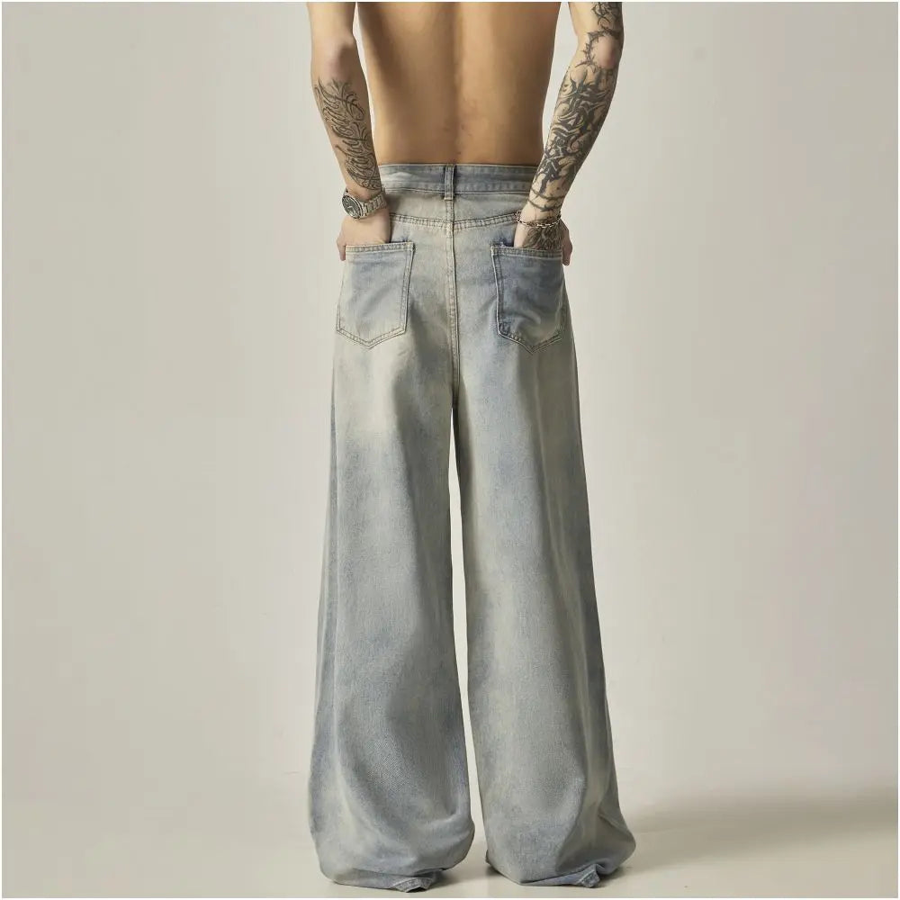 ISIETS American retro hanging loose wide leg jeans for men floor length oversized pants trendy casual pants image 5