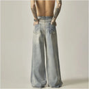 ISIETS American retro hanging loose wide leg jeans for men floor length oversized pants trendy casual pants image 5