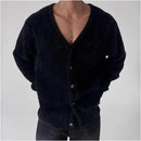 Light blue sweater cardigan men s spring and autumn V neck soft and lazy style knitted sweater warm and thick plush jacket image 4