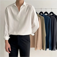 LOOSE FIT V-NECK SILKY LONG-SLEEVE SHIRT
