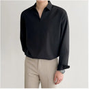 KOREAN LOOSE FIT V-NECK SILKY LONG-SLEEVE SHIRT Mrcyc