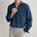 KOREAN LOOSE FIT V-NECK SILKY LONG-SLEEVE SHIRT Mrcyc