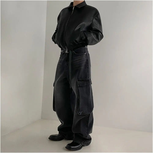 MRCYC Melad Retro Short Leather Jacket for Men in Spring Loose Collar Coat Korean Trendy Vintage Leather Jacket image 4