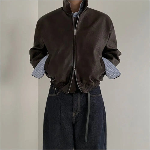 KOREAN MELAD RETRO SHORT LOOSE COLLAR LEATHER JACKET Mrcyc