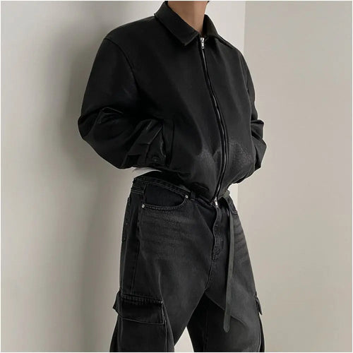 KOREAN MELAD RETRO SHORT LOOSE COLLAR LEATHER JACKET Mrcyc