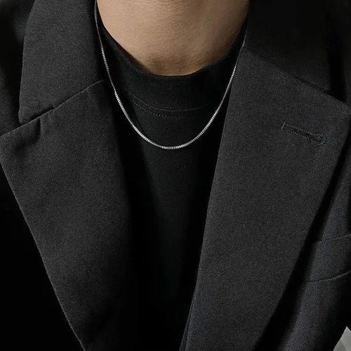 SAZ cool style simple temperament titanium steel fashion men and women collarbone square snake bone short thin chain Hong Kong Style hip hop versatile accessories image 2