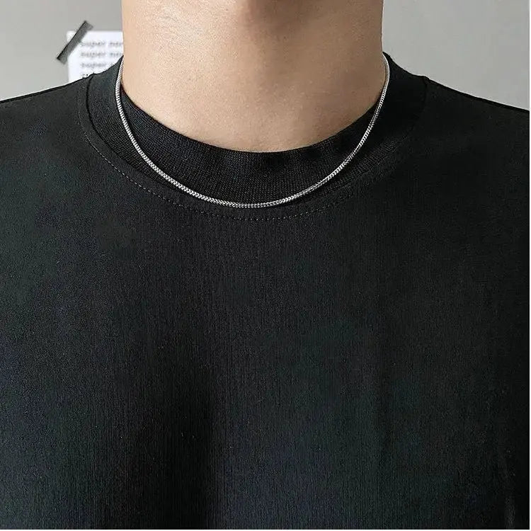 SAZ cool style simple temperament titanium steel fashion men and women collarbone square snake bone short thin chain Hong Kong Style hip hop versatile accessories image 4