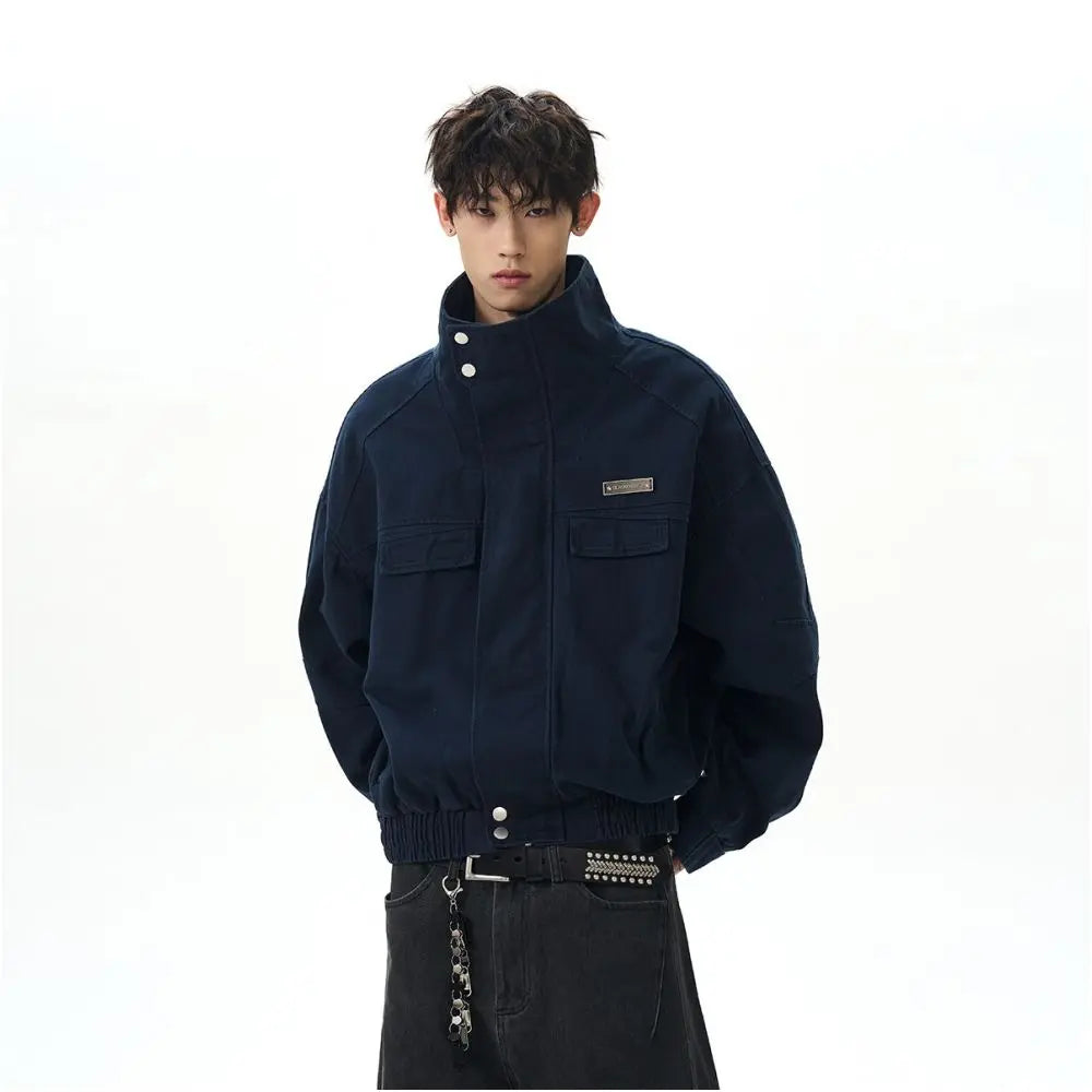 A PUEE American retro Barn style deconstruction stand up collar jacket for men and women boxy short workwear Harrington jacket trend image 2