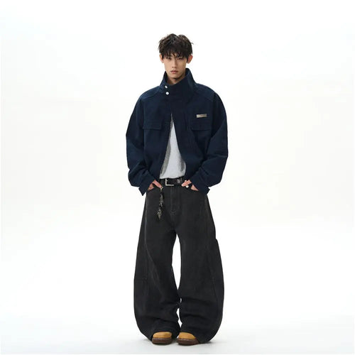 A PUEE American retro Barn style deconstruction stand up collar jacket for men and women boxy short workwear Harrington jacket trend image 3