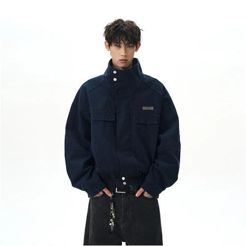 A PUEE American retro Barn style deconstruction stand up collar jacket for men and women boxy short workwear Harrington jacket trend image 4