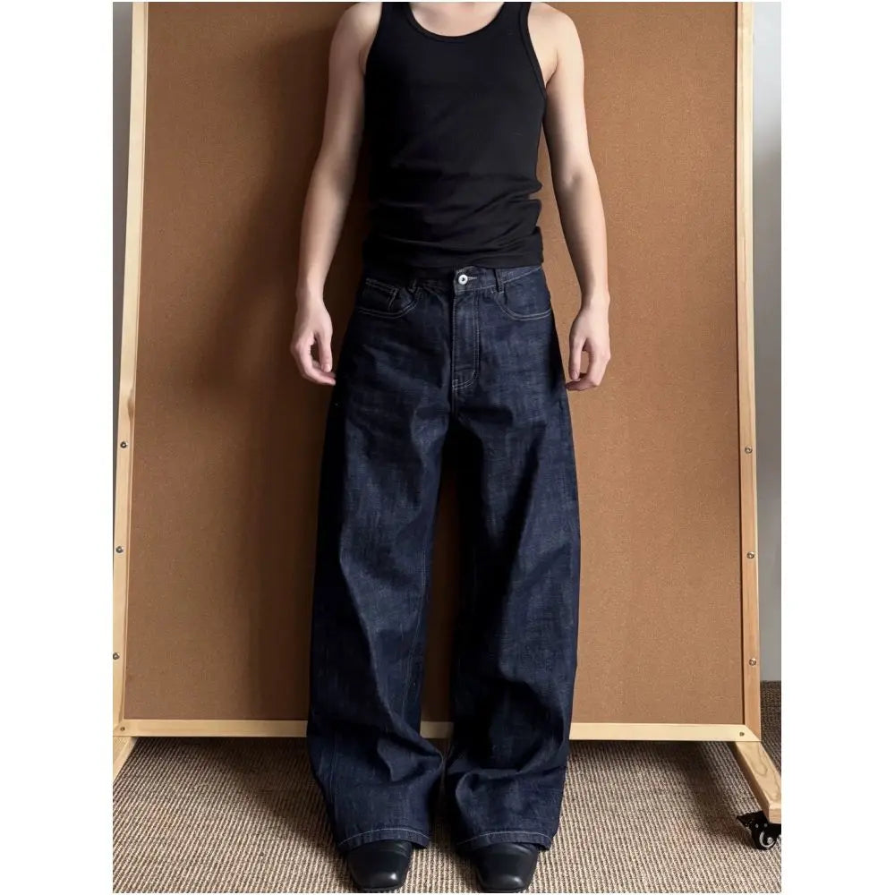 Cabbage Coke Original Cleanfit Deep Blue 1 Red Ears Narrow Width Red Edge Original Cow Straight Tube Micro Pull Wide Leg A line Pants image 2