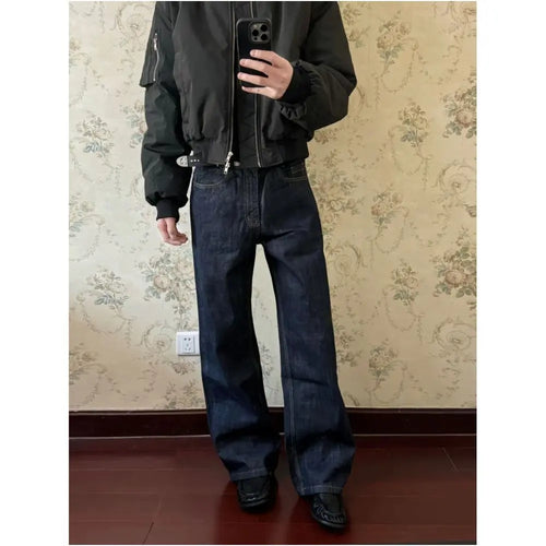 Cabbage Coke Original Cleanfit Deep Blue 1 Red Ears Narrow Width Red Edge Original Cow Straight Tube Micro Pull Wide Leg A line Pants image 4